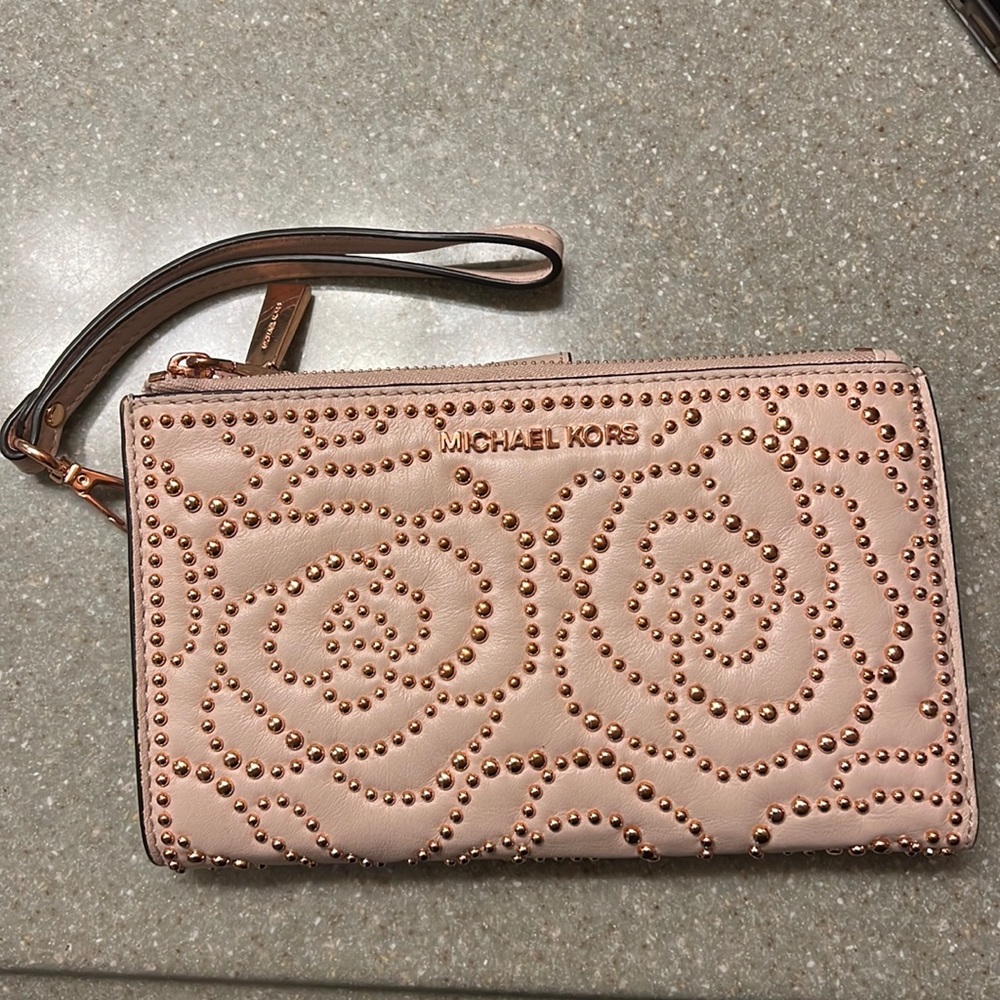 Michael Kors Adele Rose Studded Leather Smartphone Wallet